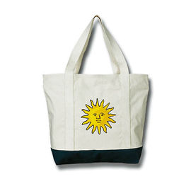 Natural Canvas Shopper Bag With Zip , Canvas Cloth Bags Double Layer Bottom